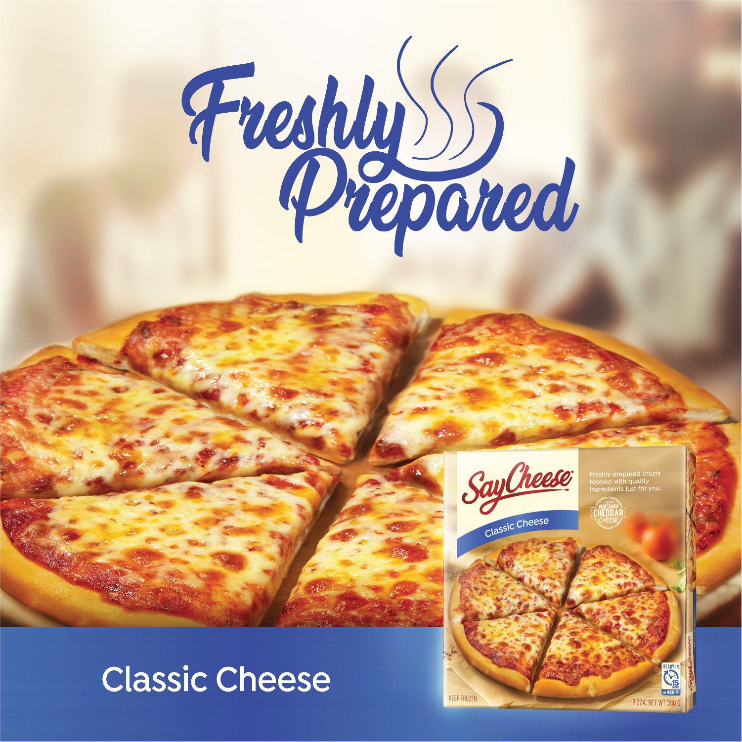 Say Cheese Classic Cheese pizza with box